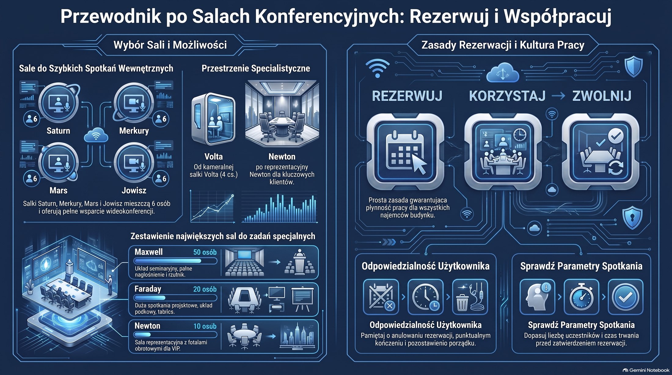 Przewodnik po salach konferencyjnych: rezerwuj i współpracuj